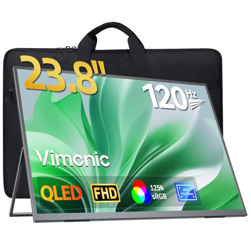 モバイルモニター23.8インチ 収納ケース付き QLED モバイルディスプレイ 大型 120HZ 保護ケース付き Vimonic 持ち運びモニター 自立 ポータブルモニター 1080P サブモニター 標準型VESA対応 サブディスプレイ 非光沢