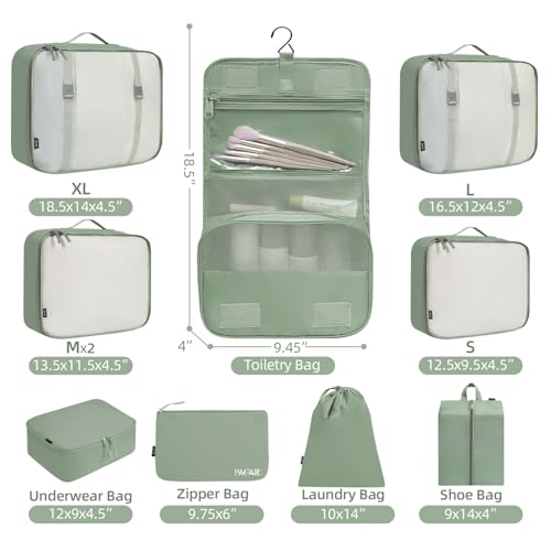 BAGAIL 10 Set Packing Cubes Various Sizes Packing Organizer for Travel Accessories Luggage Carry On Suitcase - Matcha Green - Image 3
