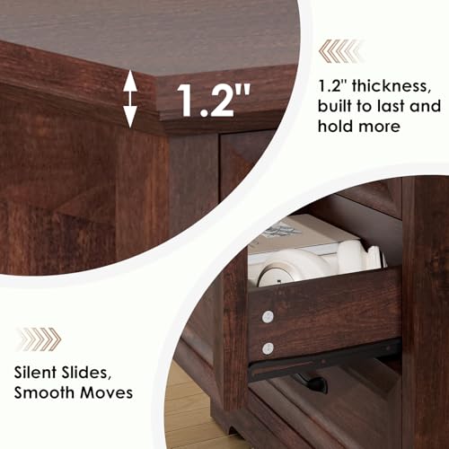 Image of HOMMPA 24'' Farmhouse Nightstand with Charging Station, Bedside Tables with Storage, Side Table with AC Outlets & USB Port, 3 Drawers End Table Dresser, Wood Night Stand for Bedroom, Maroon Brown