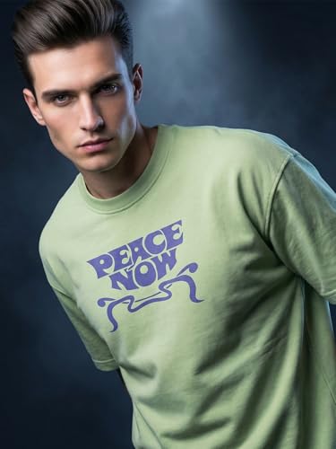 Image of Veirdo Men's Oversized T-Shirt | 240 GSM | Pure Cotton | Drop Shoulder | Round Neck | Half Sleeve Graphic Puff Print | Summer Casual Streetwear Loose Fit Tee