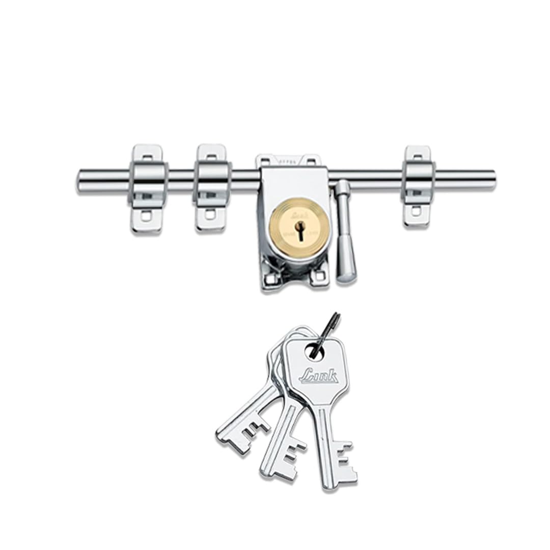 Link Kadi-Tala Rod Lock 14 inches with Brass Levers and Steel Body | 3 Keys | Silver | 5 Year Warranty-image-20