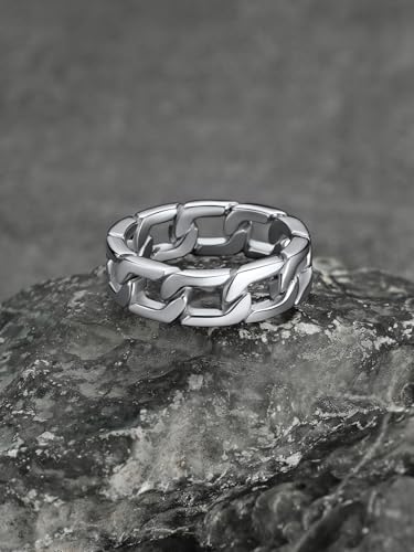 U7 Stainless Steel Mens Rings,7mm Gold/Black/Silver Chain Rings Fidget Spinner Ring Anxiety Ring for Men Women,Size 6-144