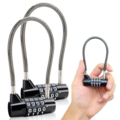 2 Piezas Candado de Combinación de 4 Dígitos Padlock Code con Cable de Acero de 175mm para Bicicleta Equipaje Taquillas Maletín de Herramientas y Cascos de Moto
