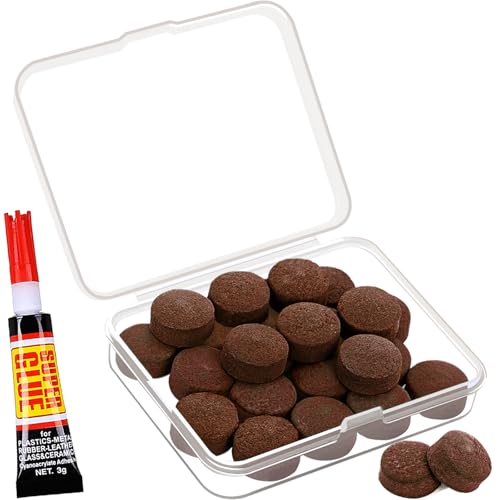 Billiard Pool Cue Tips - 13MM Leather Stick Tips Replacement Repair Accessories Kit Brown Pool Cue Queue Glue-On Tips with Storage Box for Cue Top Billiard Table Game Bar House Club [20pcs] - SOLROS