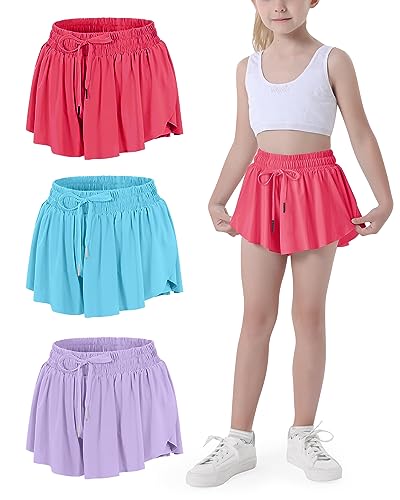 Image of JOCMIC Girls Flowy Shorts, 2 in 1 Preppy Butterfly Shorts with Spandex Liner for Cheer Athletic Gym Teens Casual Clothes