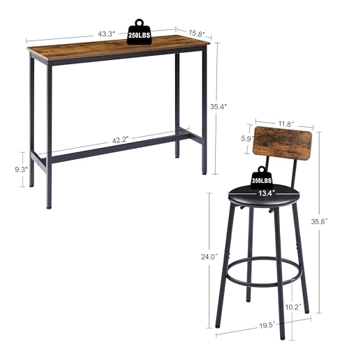 Image of Bar Table and Chairs Set for 2,3-Piece Pub Table Sets with 2 PU Upholstered Stools and Counter Height High Top Table,Space Saving,for Dining Room Small Space Apartment,Brown