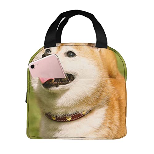柴犬装飾スロー枕 保冷 がま口 ランチバッグ保温 ファスナー付き コンパクト