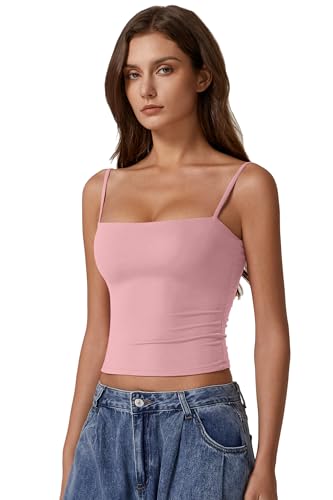 Image of QINSEN Women's Double Lined Basic Tank Top Adjustable Spaghetti Straps Sleeveless Camisole Shirts