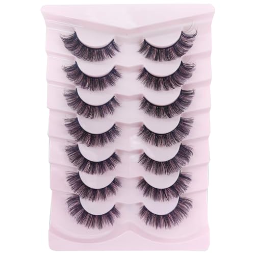 OCHILIMA Wimpern Russian Strip Lashes Natural Look Eye Lashes False Lashes Wispy D Curly Fluffy 3D Effect Cat Eye Soft Fake Eyelashes Pack 7 Pairs
