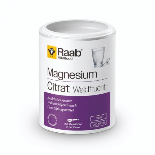Raab Magnesiumcitrat Waldfrucht (200g) - Magnesiumcitrat Pulver mit natürlichem Aroma (Waldfruchtgeschmack) ohne Süßungsmittel gut zu dosieren ideal für Sportler laborgeprüft