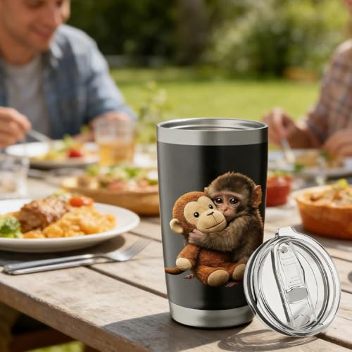 Protect Baby Monkey Punch - Vaso aislado de acero inoxidable con tapa, taza de café de acero inoxidable de 20 onzas, taza de viaje al vacío de doble pared para bebidas calientes y frías, bonitos