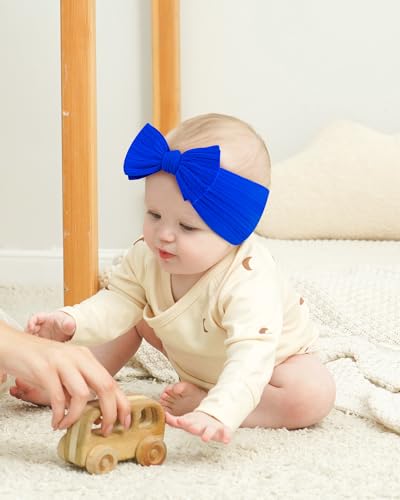 jollybows 3PCS Baby Bows Headbands Soft Nylon Baby Girl Headbands for Newborn Infant Toddler Kids Cute Bow Wide Hairbands Hair Accessories(White Red Blue)4