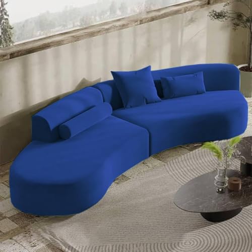 Image of Modern Velvet Living Room Interior Curved Style chesterfiled Sofa Lounger 2-Pieces Sofa with Included Pillows (Blue)