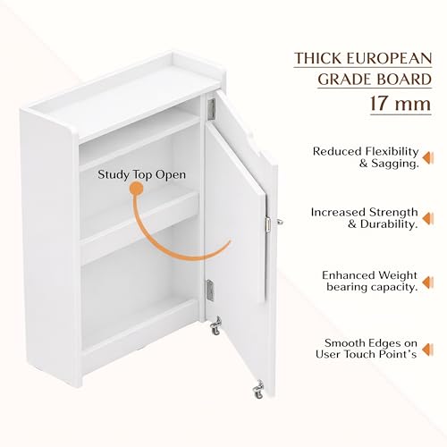 Image of Klaxon Foldable Study Table with Drawer & Storage Shelf | Compact Desk for Home & Students | Folding Design with Lockable Wheels. (Black, DIY Installation) (White, Heli)