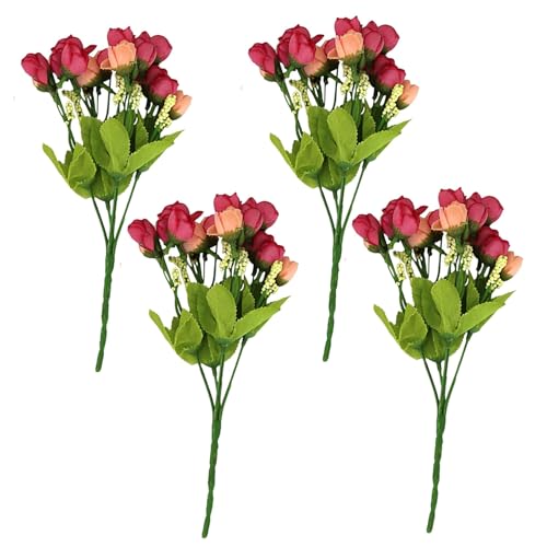 Image of TIED RIBBONS Polyester Set of 4 Mini Artificial Peony Flower Bunches Small (Pink) for Vase Pot Living Room Indoor Table Centerpiece Home Decor Wedding Decoration Party Events Gift Item