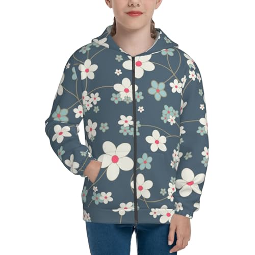 Blue Flower Kids Pullover Hoodies Boys Zip Up Sweatshirts Girls Athletic Clothes with Pocket3