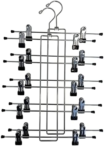 USTECH 5 Tier Clothes Hanger with Clips | Metal Closet Organizer with Non-Slip Rubber Tip | Space-Saving Pant and Scarf Hangers | Ideal for Clothes Storage, Dorm Room & Closet Organization | Pack of 2