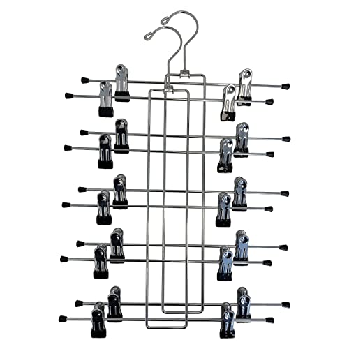 Ustech 5 Tier Clothes Hanger With Clips | Metal Closet Organizer With Non-Slip Rubber Tip | Space-Saving Pant And Scarf Hangers | Ideal For Clothes Storage, Dorm Room & Closet Organization | Pack Of 2 #TOP6