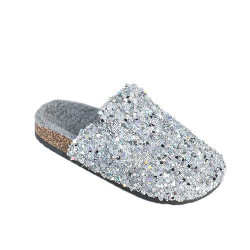 Spring and Autumn New Women's Single Shoe Flat Bottom Colored Crystal Bead Sandals Shiny Soft Insole Comfortable Slide