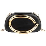 Clutch Purse for Women - Vintage Metal Handle PU Leather Evening Handbag, Lightweight Fashion Clutch Purses for Party Gift (Black)