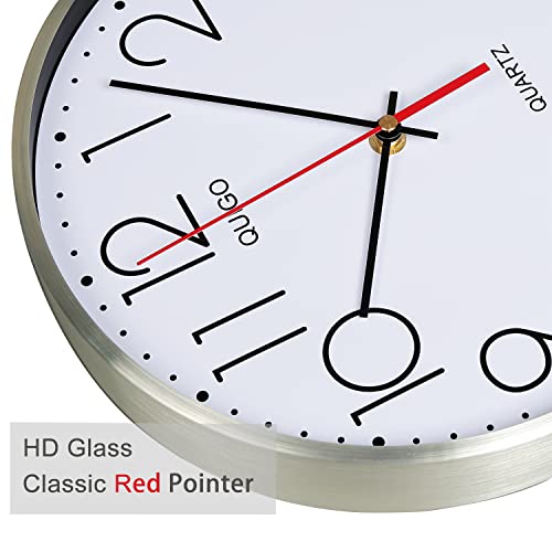 QUIGO® Wall Clock Kitchen Clock Silent Wall Clocks for Living Room Modern White Wall Clock Metal Non Ticking Quartz 28cm Bedroom Decor, Office, Battery Powered - Image 6