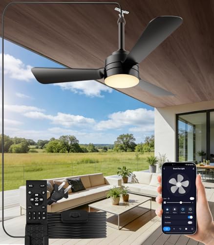aetherlume 28 inch Plug-in Ceiling Fan Light with16.5ft long cord Gazebo fan light Dimmable 3CCT LED Reversible Portable Hook Design for Bedroom Garage Tent Porch Kitchen patio