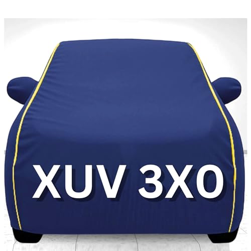 Image of 100% Waterproof Car Cover for XUV 3X0 UV Protection, Dustproof, Windproof | Custom Fit with Mirror Pockets, Belt & Buckle | All Weather Outdoor Body Cover (Blue)