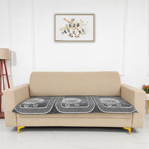 Image of Homerz Premium Chenille Fabric Sofa Cover | Soft, Durable & Dustproof | Decorative Couch Cover (Solitaire Grey, 3 Seater, Only Seat Cover)