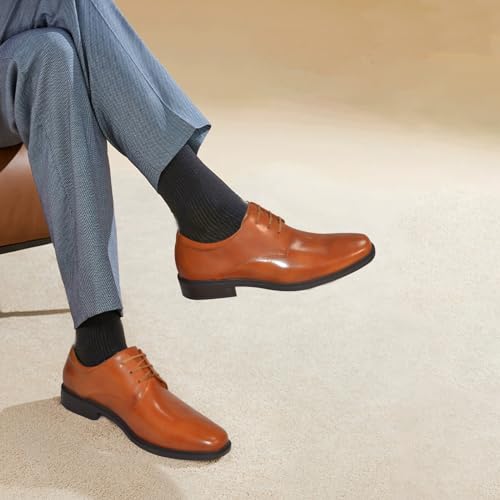 Image of Mens Genuine Leather Dress Shoes Square Toe Formal Business Office Work Lightweight Comfortable Lace-up Oxford Shoes