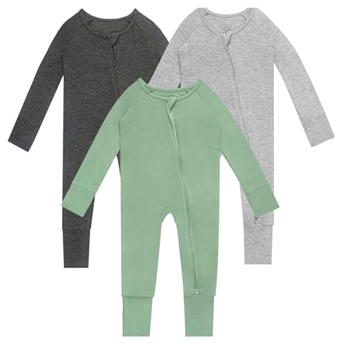 Image of Gaiibbt Rayon of Bamboo Baby Rompers Long Sleeve Two Way Zipper Footless Pajamas With Mitten Cuffs