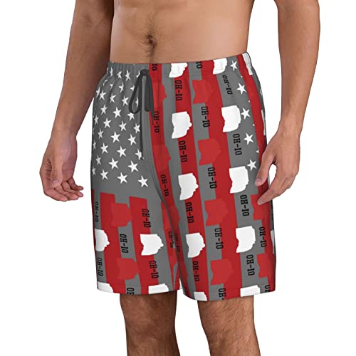 Men's Hawaiian Novelty Oh-Io State Quick Dry with Side Pocket Mesh Lining Swim Trunks4