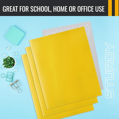 Image of Better Office Products 2 Pocket Glossy Laminated Yellow Paper Folders, Letter Size, 25-Pack, Yellow Paper Portfolios, Box of 25
