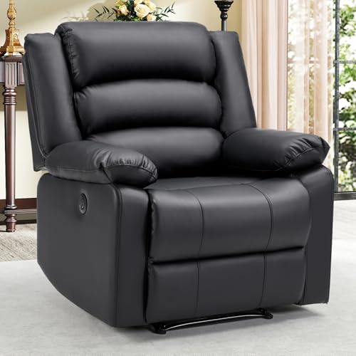 Image of EBELLO Faux Leather Classic Power Recliner Chair, Oversized Electric Overstuffed Reclining Chair with Soft Cushion and Back, Sofa with Comfortable Armchair, Classic Black