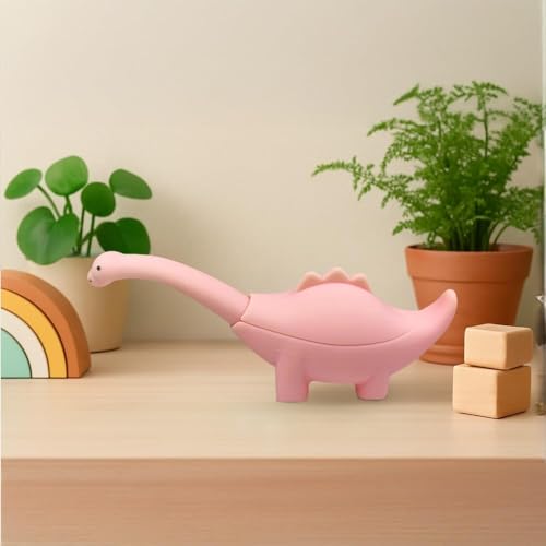 Image of Silicone Spoon for Baby, Pink Baby Feeding Spoon, Silicone Kids Spoon with Dinosaur Case, 1 Pc, Travel Friendly Mealtime Utensil, Daily Feeding Essential