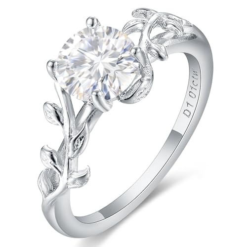 Bridal Wedding Promise Ring for Women Moissanite/Alexandrite 925 Sterling Silver Plated Platinum Art Deco Solitaire Engagement Ring for Her Size 4-9