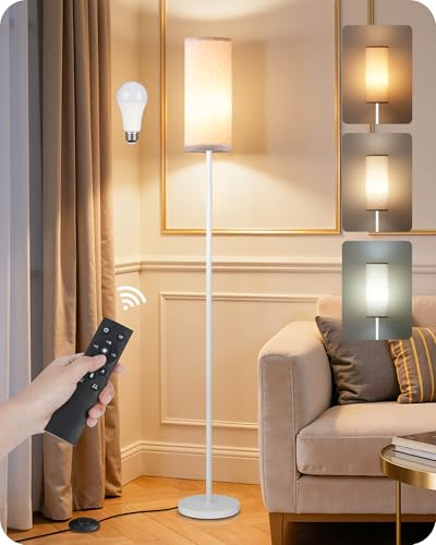 Image of Dimmable Floor Lamps for Living Room with Remote and Foot Switch, 64.4 inch Modern Standing Tall Lamp, Corner Lamp for Bedroom, Office, Bulb Included, 3000K-6500K, Beige and White, FCC Listed WE06LD05W1