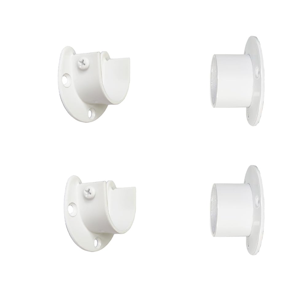 FYTRONDYWhite Edition Stainless Steel U-Shaped and O-Shaped Type Socket Bracket, Wardrobe Closet Rod Bracket, Shower Curtain Rod Pole End Supports Sockets Flange (left 2+2, 1 inch)