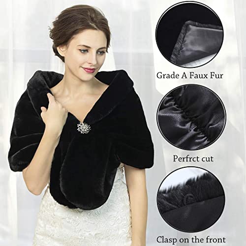 JEAIRTS Women's Fur Shawls and Wraps Bridal Faux Fur Stoles Scarf with Brooch Wedding Fur Shrugs for Brides and Bridemaids4