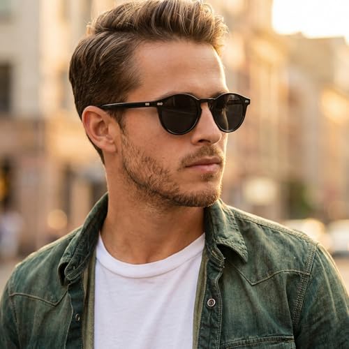 Image of CARFIA Acetate Polarized Sunglasses for Men Retro Classic Round Shades