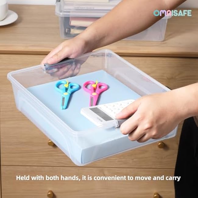 Plastic Storage Bin with Lid, Stackable Design, Clip Box for Crafts, Supplies and Office Items Container (4 Pack 10 Quart)