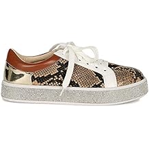 Trendy Fashion Women Mesh Color Panel with Rhinestone Round Toe Lace-Up Flatform Fashion Sneaker