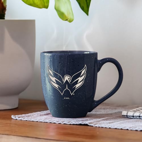 Image of Rico Industries NHL Hockey Washington Capitals Navy Personalized 16 oz Team Color Laser Engraved Speckled Ceramic Coffee Mug