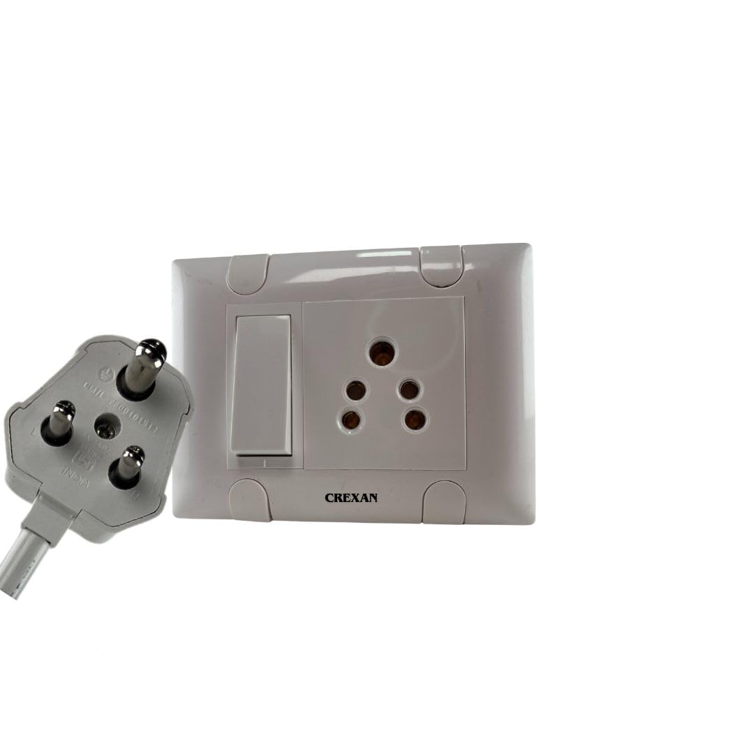 Crexan Extention Board 240 Volts 3 Pin 6Amp/ 1500 wattage Flexible Extension Board with 6 Amp Switch and 6Amp Socket, 6 Amps Small Plug, 1.5 Sq.mm 3 Core White Copper Wire (3 Meter)