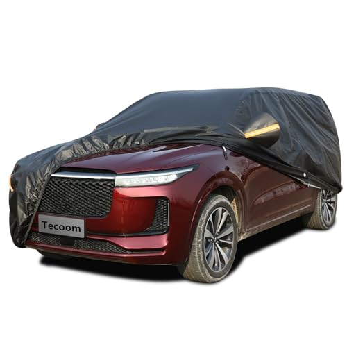 Image of Tecoom All Weather Car Cover, Waterproof SUV (206-215 Inch) with Lock /Zipper Door, Thick Fleece Lining Snow Hail Protector