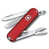 VICTORINOX Taschenmesser Classic SD, Klein, 7 Funktionen, Swiss Made, Multitool mit Klinge, Nagelfeile, Schraubendreher 2.5 mm, Schere, Rot