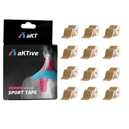 Kit 12 Bandagem Elástica Adesiva aKTive Sport 5m x 5cm Fita Taping Tape (Bege)