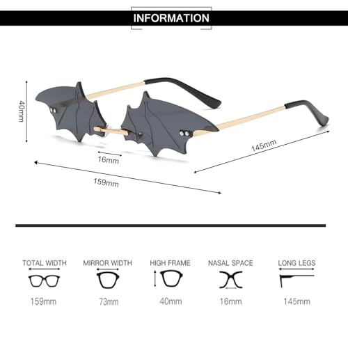 Bat Sunglasses Goth Sunglasses for Women Men Funky Rimless Eye Glasses Halloween Party Glasses Vampire Accessories UV 400 Protection3