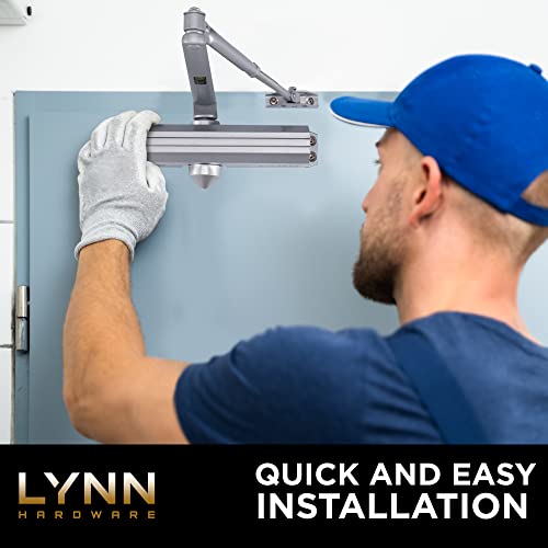LYNN HARDWARE Medium/Heavy Duty Commercial Door Closer - DC7016 Surface Mounted, Grade 1- ADA & UL 3 Hour Fire Rated, Adjustable Size 1-6 for entrances & Aluminum storefronts- US26D Aluminum