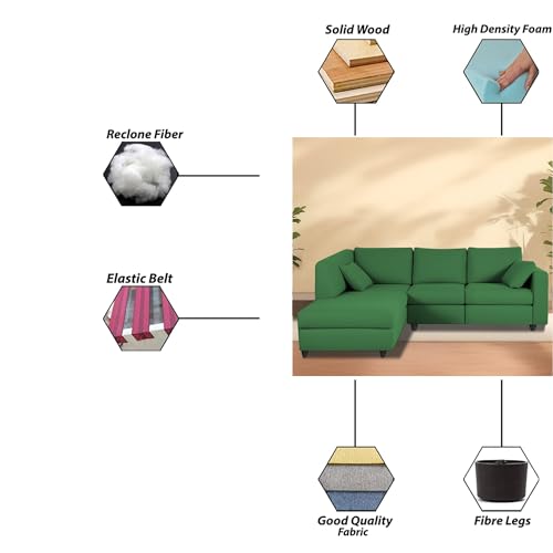 Image of Florian LHS 4 Seater L Shape Sofa Set for Living Room (Green Fabric) Premium Fabric Sofa