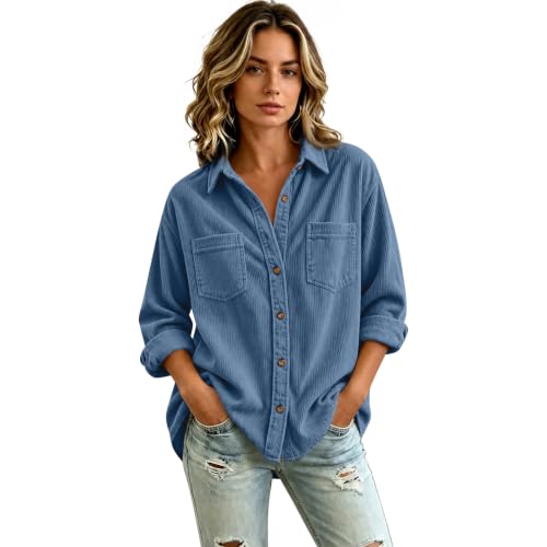 Corduroy Shirt Women Casual Lightweight Long Sleeve Button Down Fall Jacket | Soft Cozy Light Fall Outfits , Long Sleeve Collared Corduroy Shirt, with Pockets, Work, Vintage, 2026 Fashion Clothing — view 5
